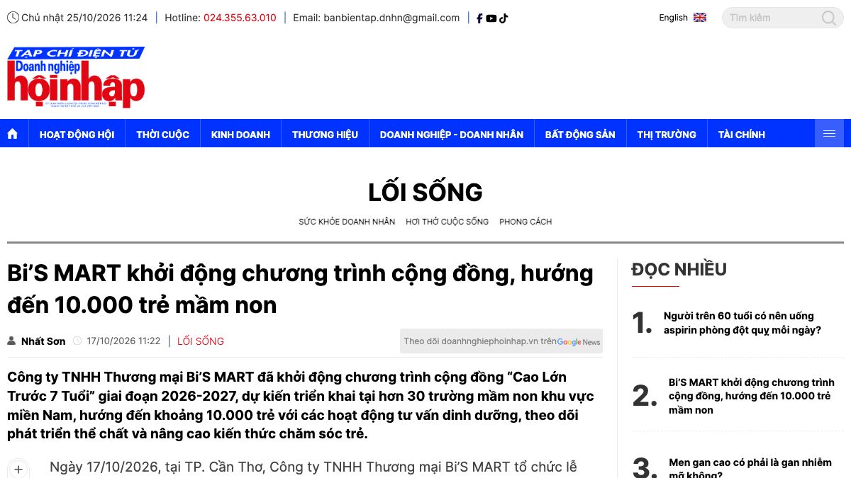 Ảnh chụp bài báo trên Doanh Nghiệp Hội Nhập