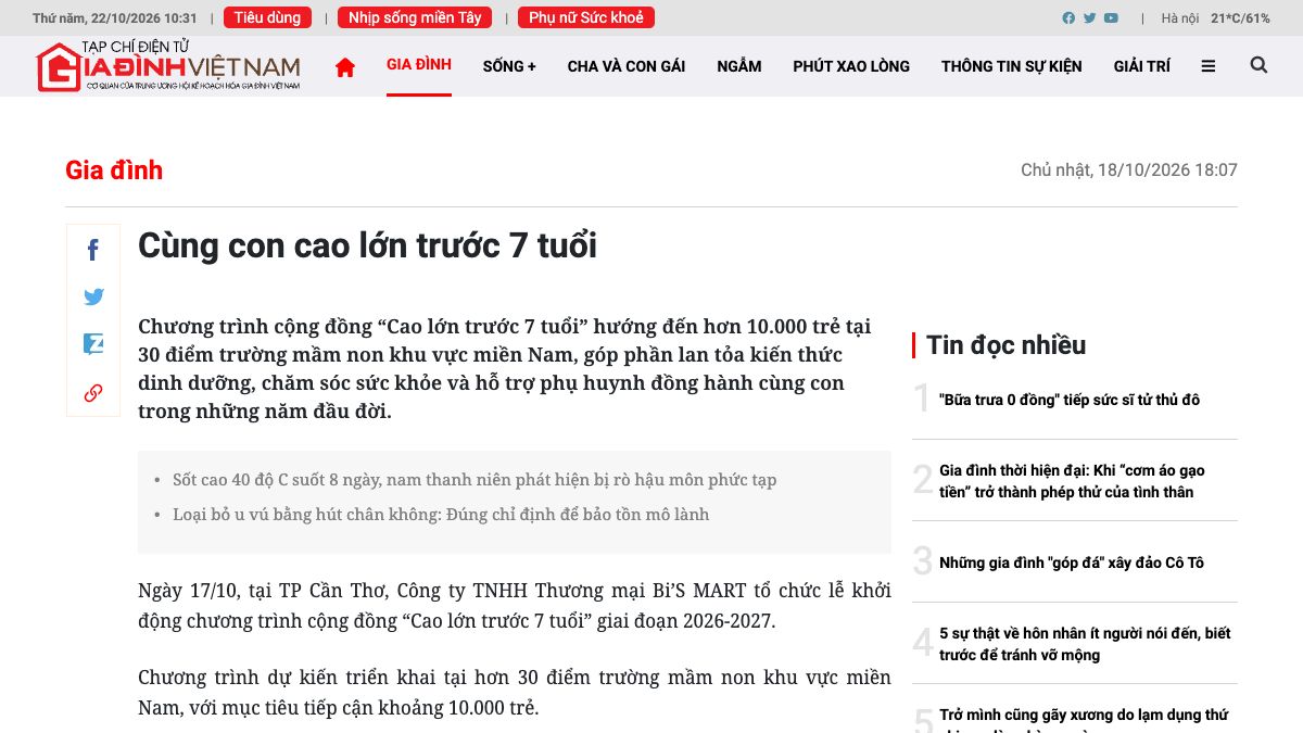 Ảnh chụp bài báo trên Gia Đình Online