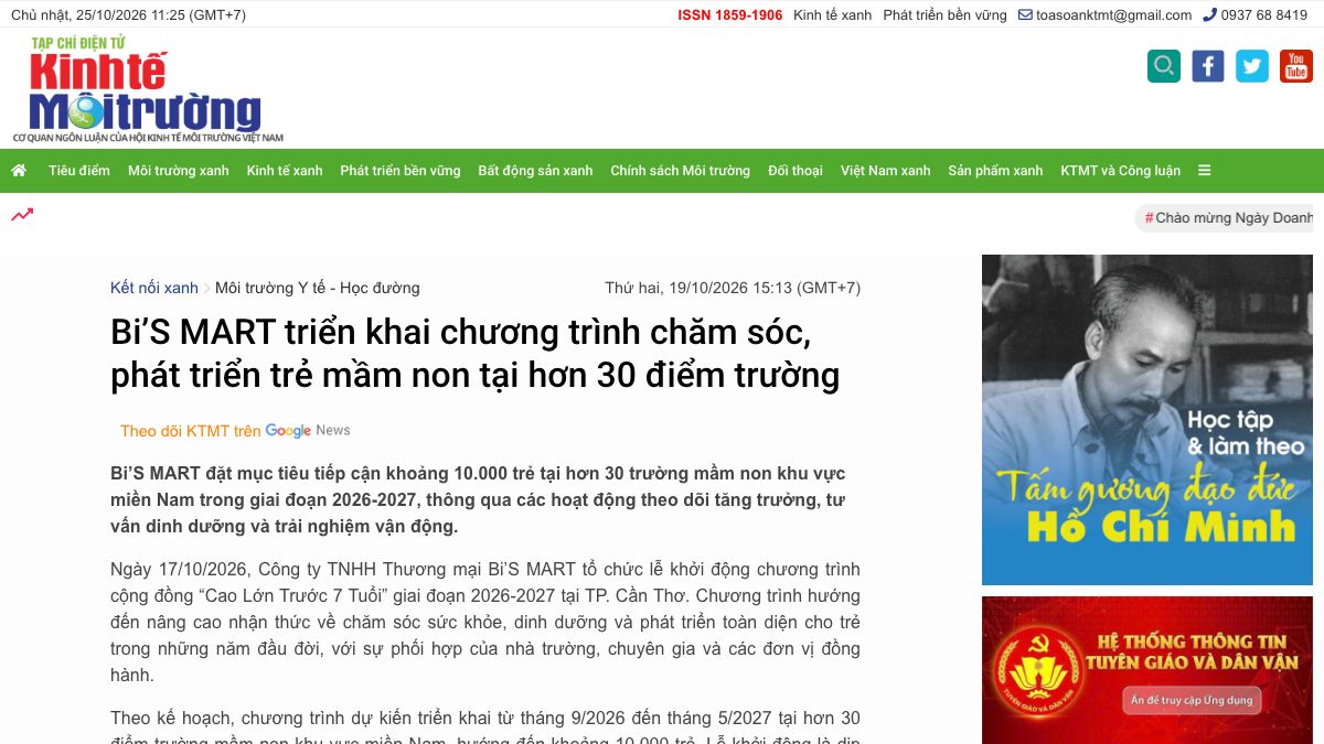Ảnh chụp bài báo trên Kinh Tế Môi Trường