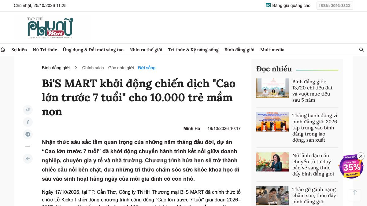 Ảnh chụp bài báo trên Phụ Nữ Mới
