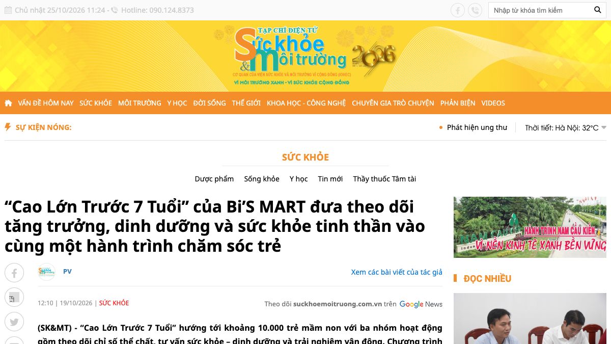 Ảnh chụp bài báo trên Báo Sức Khỏe Môi Trường
