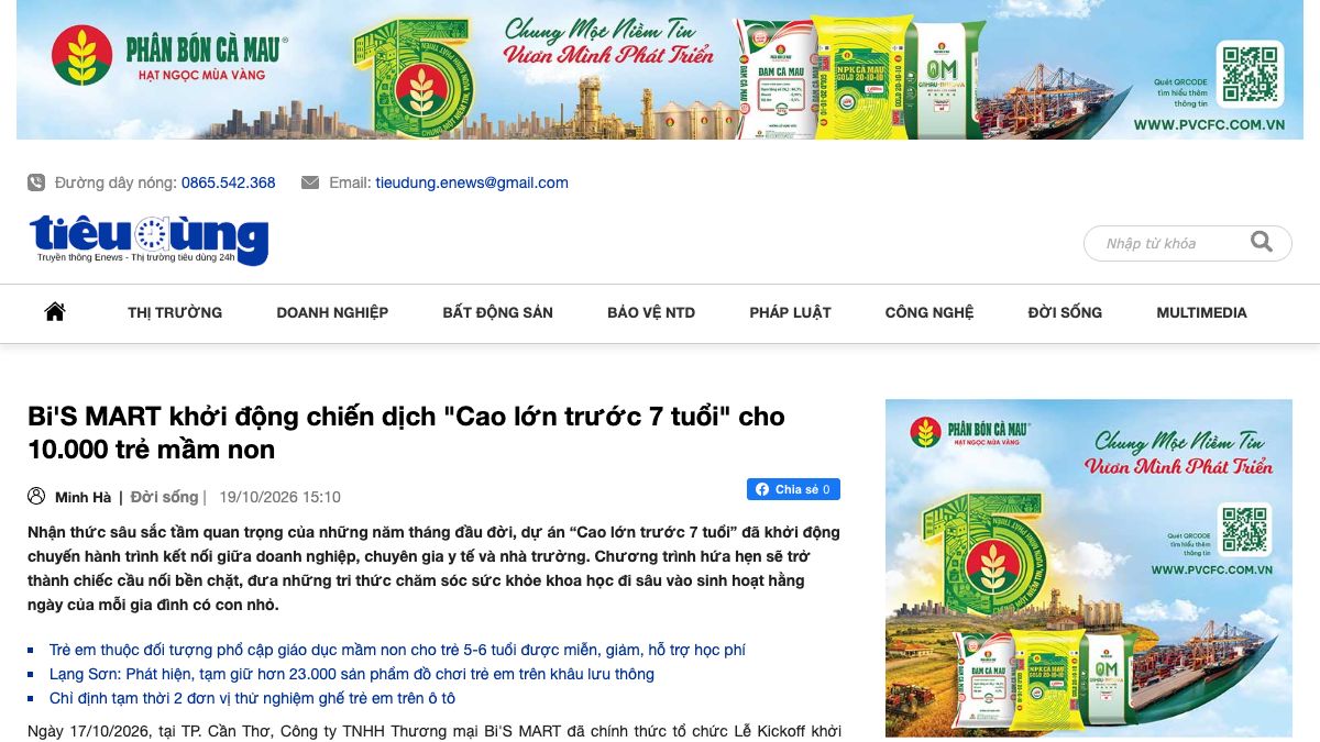 Ảnh chụp bài báo trên Báo Tiêu Dùng