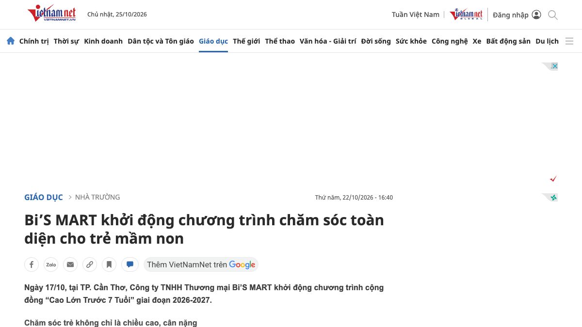 Ảnh chụp bài báo trên VietnamNet