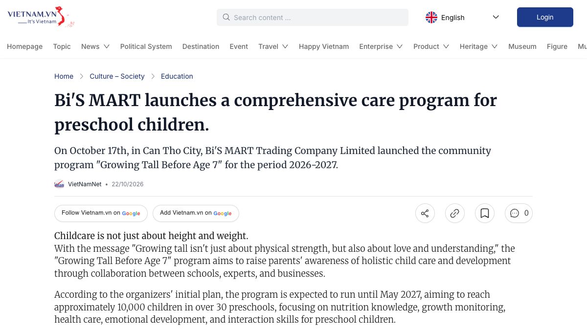 Article screenshot on Vietnam.vn English
