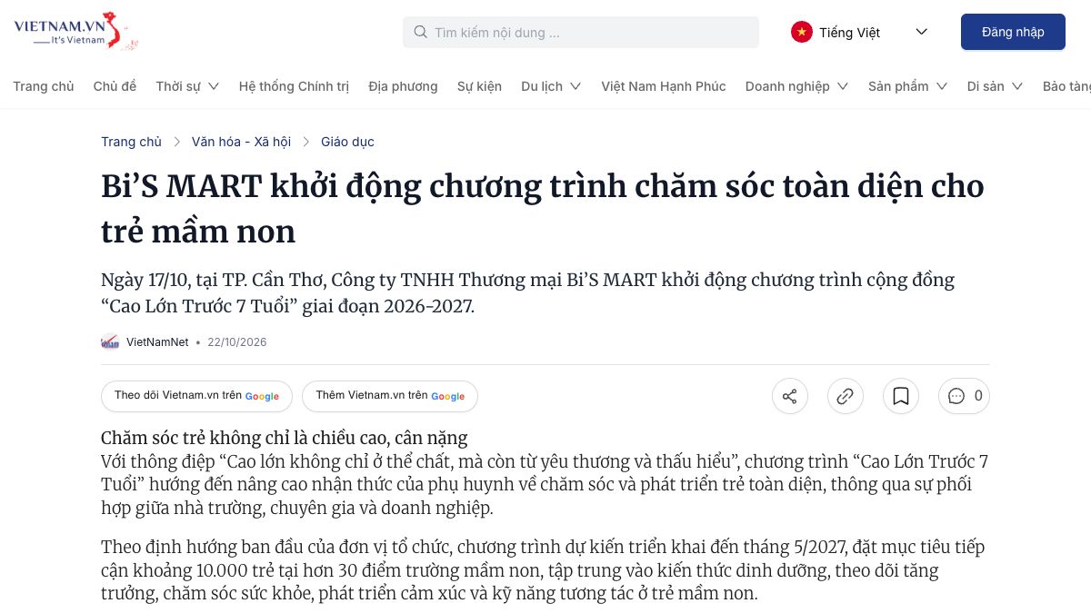 Ảnh chụp bài báo trên Vietnam.vn